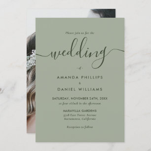 Invitation Photo Sage Green Mariage de script moderne