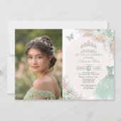 Invitation Photo Sage Green Silver Quinceañera 15e anniversai (Devant)
