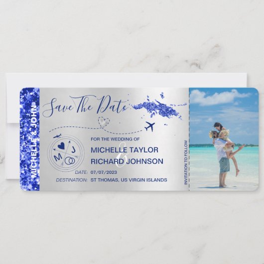 Invitation Photo Save the Date Boarding Pass St Thomas (Devant)