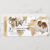 Invitation Photo Save the Date Boarding Pass World Map (Devant)