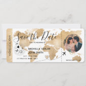 Invitation Photo Save the Date Boarding Pass World Map (Devant)