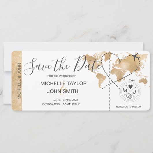 Invitation Photo Save the Date Boarding Pass World Map (Devant)
