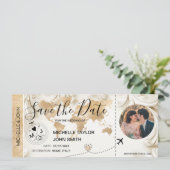 Invitation Photo Save the Date Boarding Pass World Map (Debout devant)