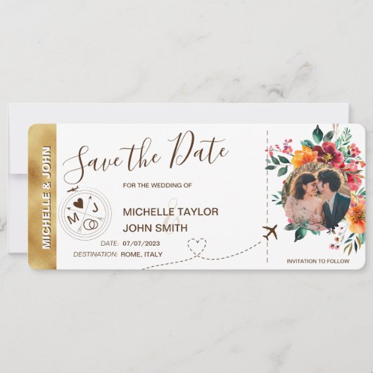 Invitation Photo Save the Date Boarding Pass World Map (Devant)