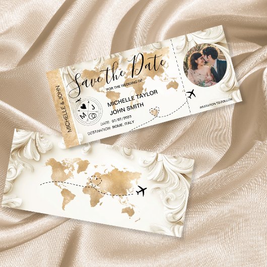 Invitation Photo Save the Date Boarding Pass World Map