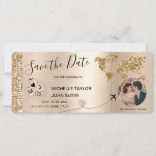 Invitation Photo Save the Date Boarding Pass World Map