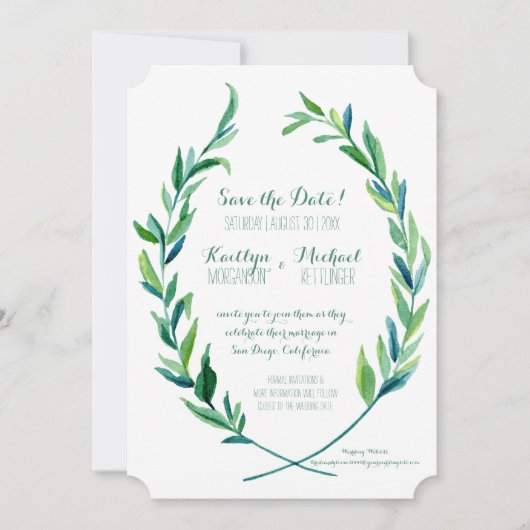 Invitation Photo Save the Date Laurel Wreath Olive Leaf Art (Devant)