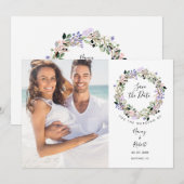 Invitation Photo Save the Date Watercolor Floral Garland (Devant / Derrière)