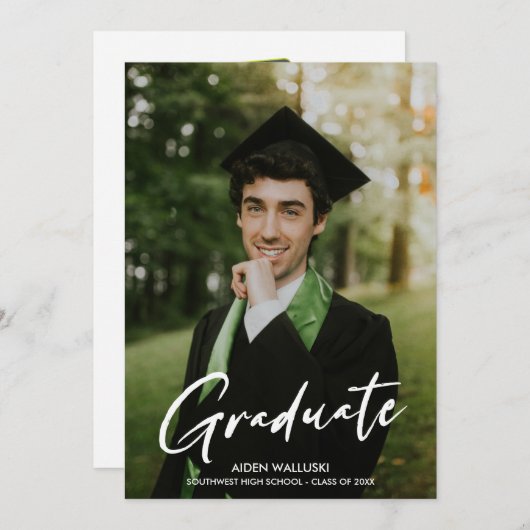 Invitation Photo Script moderne Black Casquette Party Graduat (Devant / Derrière)