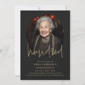 Invitation Photo Script noir et or 100e anniversaire (Devant)