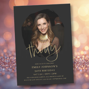 Invitation Photo Script noir et or 30e anniversaire