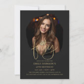 Invitation Photo Script noir et or 40e anniversaire (Devant)