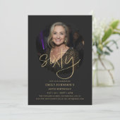 Invitation Photo Script noir et or 60e anniversaire (Debout devant)