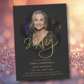 Invitation Photo Script noir et or 60e anniversaire