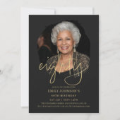 Invitation Photo Script noir et or 80e anniversaire (Devant)