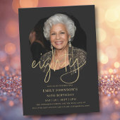 Invitation Photo Script noir et or 80e anniversaire