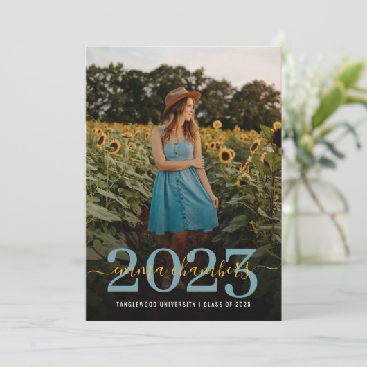 Invitation Photo Script Overlay Sunflowers Graduation Party (Debout devant)