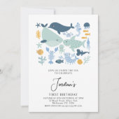 Invitation Photo Sea Creatures Garçons 1er anniversaire (Devant)