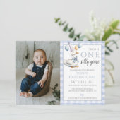 Invitation Photo Silly Goose Blue Boy 1er anniversaire (Debout devant)