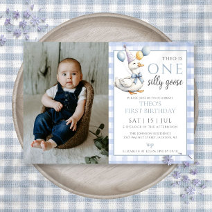 Invitation Photo Silly Goose Blue Boy 1er anniversaire