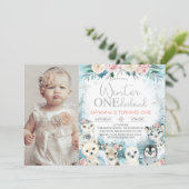 Invitation Photo Silver Arctic Winter Onederland Anniversaire (Debout devant)