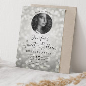 Invitation Photo Silver Bokeh Lights Sweet 16 Party