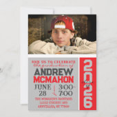 Invitation photo Silver Grey & Red Graduation (Devant)