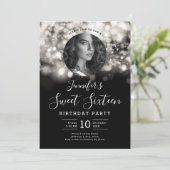 Invitation Photo Silver Hollywood Lights Sweet 16 Party (Debout devant)