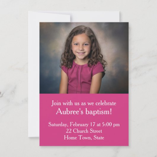 Invitation Photo simple avec Baptême de dos Zig-Zag rose (Devant)