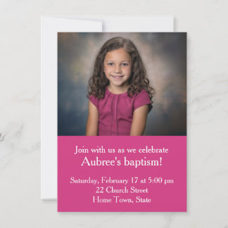 Invitation Photo simple avec Baptême de dos Zig-Zag rose