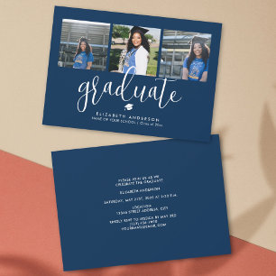 Invitation Photo simple Elegant Navy Blue Graduate Graduate