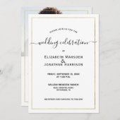 Invitation Photo Simple Élégant Script Mariage noir et or (Devant / Derrière)