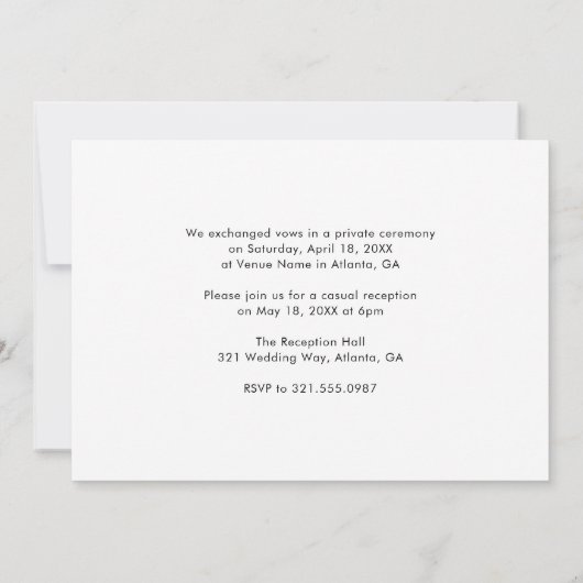 Invitation Photo Simple Élégante Réception de mariage moderne (Dos)