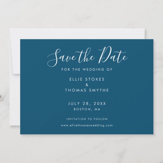 Invitation Photo Simple Enregistrer la date Elegant Script (Dos)
