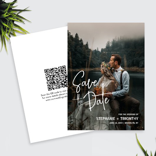Invitation Photo Simple Enregistrer La Date QR Code Mariage