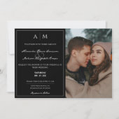 Invitation Photo simple et Mariage noir Monogram (Devant)