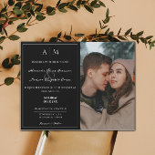 Invitation Photo simple et Mariage noir Monogram