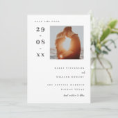 Invitation Photo simple minimaliste blanche Enregistrer la da (Debout devant)