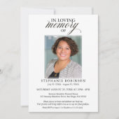 Invitation Photo Simple Moderne De Mémoire Affectueuse Funéra (Devant)