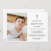 Invitation Photo simple noir du baptême (Devant / Derrière)