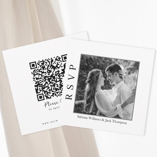 Invitation Photo simple noir et blanc QR Code Site Web RSVP