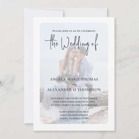 Invitation Photo simple QR Code Dusty Blue RSVP (Devant)