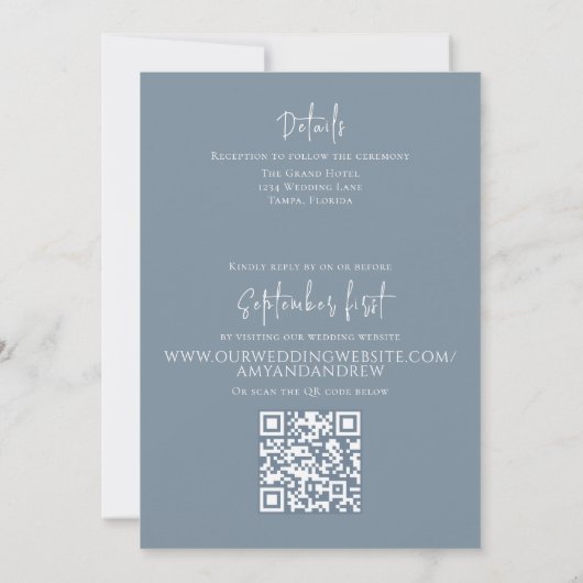 Invitation Photo simple QR Code Dusty Blue RSVP (Dos)