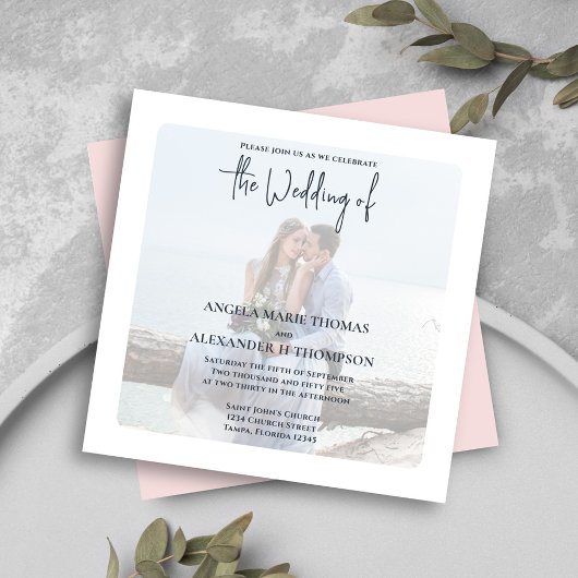 Invitation Photo Simple QR Code RSVP Elegant Blush Minimalist