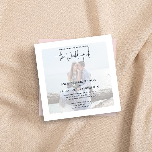 Invitation Photo Simple QR Code RSVP Elegant Blush Minimalist