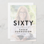 Invitation Photo Sixty Black White 60th Birthday (Devant / Derrière)