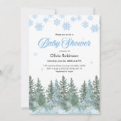 Invitation Photo Snowflakes Pine Trees Winter Baby Shower (Devant)