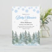 Invitation Photo Snowflakes Pine Trees Winter Baby Shower (Debout devant)