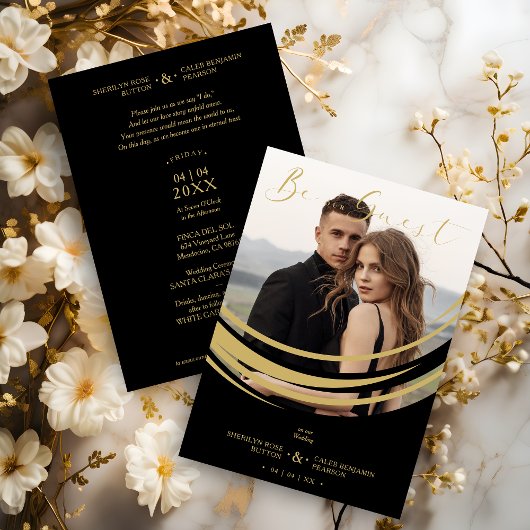 Invitation Photo Sophisticated Modern Golden Abstract Shape