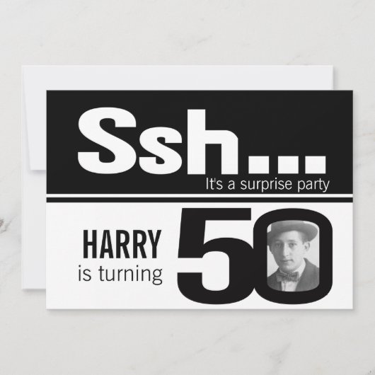 Invitation Photo ssh hommes noir blanc 50e anniversaire invit (Devant)